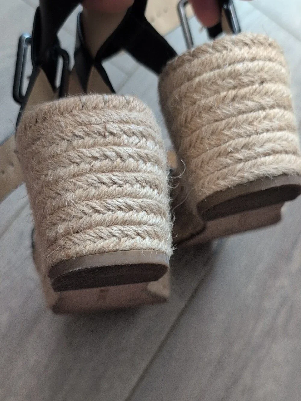 Society Black Espadrille Platform Sandals with Ankle Buckle